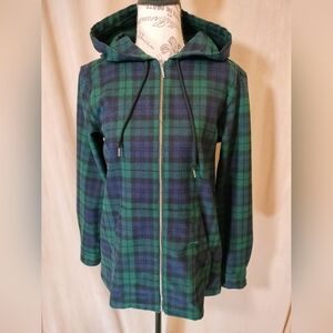 EUC! Pendleton Women's Green & Blue Plaid Wool Hooded Utility Jacket. Size XS